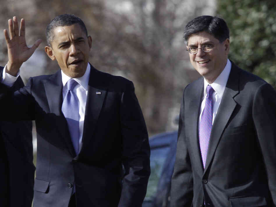 Office of Management and Budget Director Jack Lew walks with President Obama on the South Lawn of the White House on Monday.