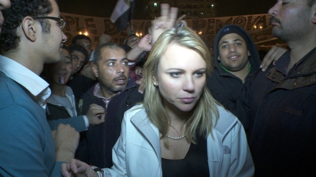 CBS News says this image of correspondent Lara Logan was taken in Tahrir Square shortly before she was  assaulted.