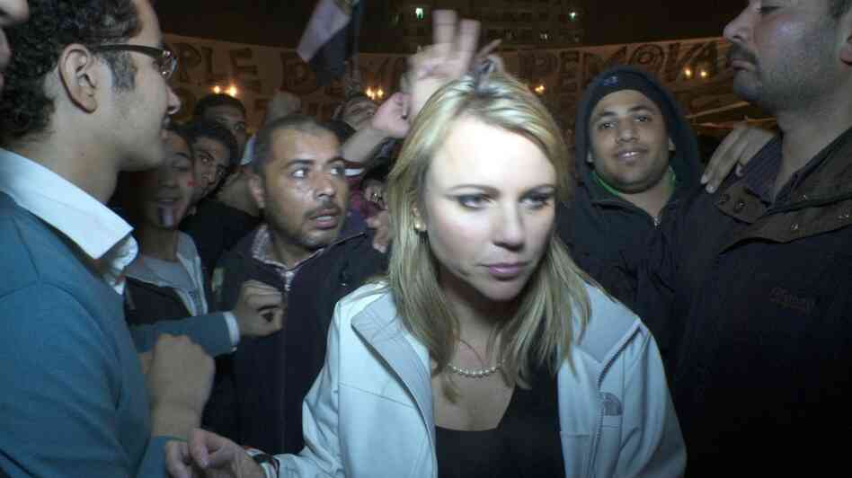 CBS News says this image of correspondent Lara Logan was taken in Tahrir Square shortly before she was  assaulted.
