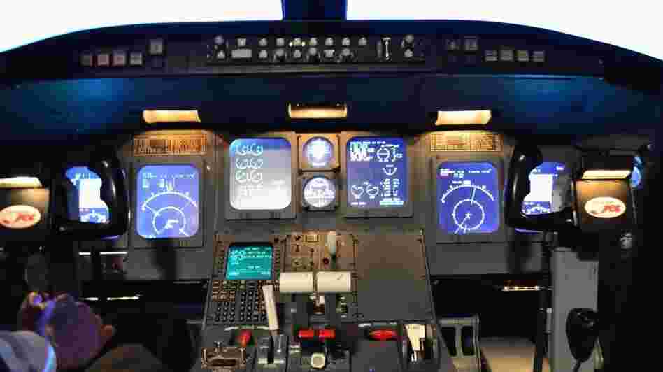 A simulated Canadair Regional Jet flight deck at Embry-Riddle Aeronautical University in Daytona Beach, Fla.