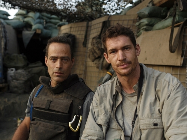Restrepo directors Sebastian Junger (left) and Tim Hetherington, at the Restrepo outpost in Afghanistan's Korengal Valley.