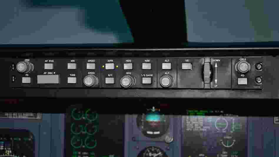 The mode control panel of an airplane, shown here on a simulated Canadair Regional Jet flight deck at Embry-Riddle Aeronautical University in Daytona Beach, Fla., is used by the pilot to set automated flight control systems.