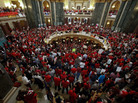 Protesters filled the Wisconsin Capitol in Madison on Thursday. Protesters filled the Wisconsin Capitol in Madison on Thursday.