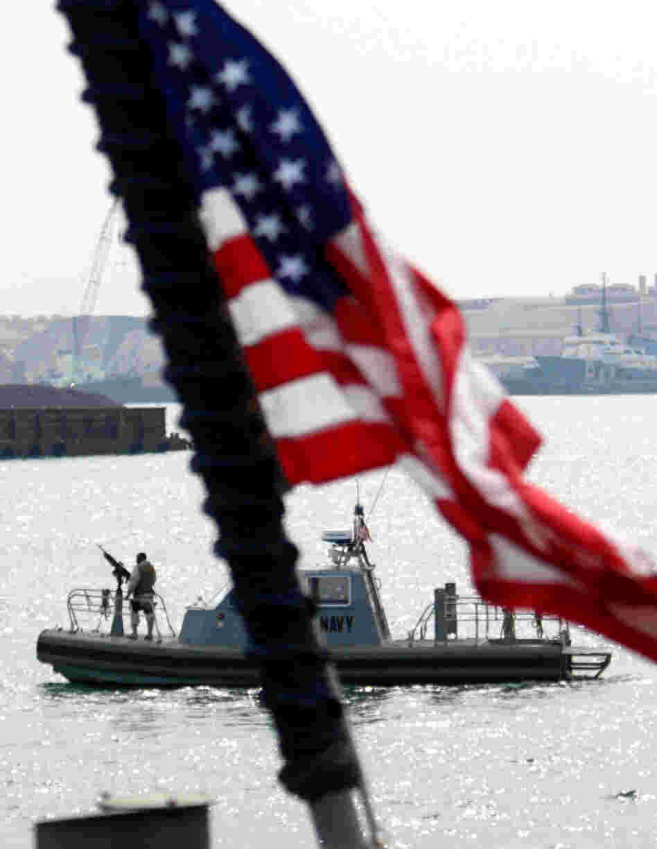 A U.S. Navy boat patrols the harbor of Manama, Bahrain, last year.