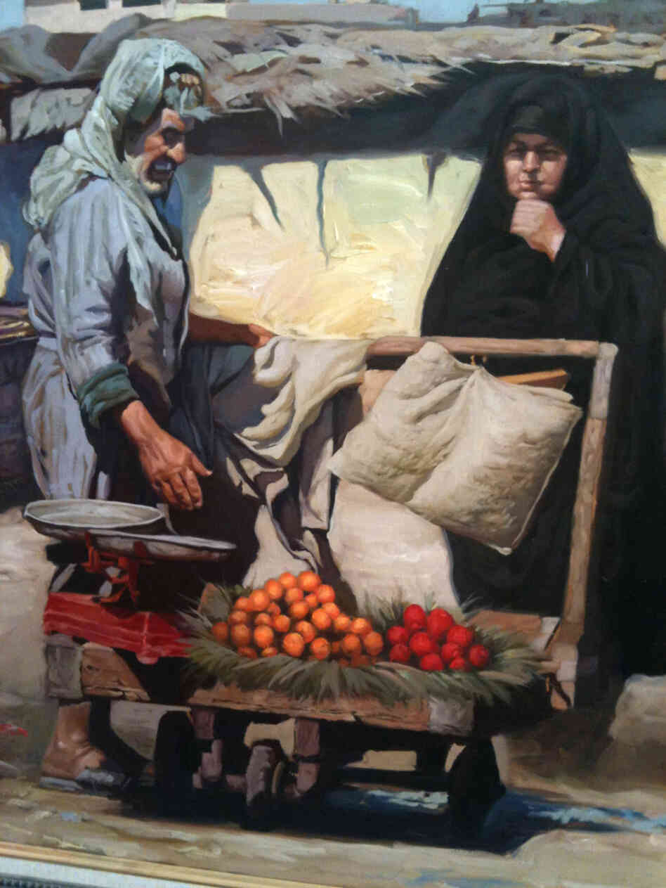 The most popular paintings at Abu Afnan's gallery are nostalgic, orientalist depictions of a simpler way of life in Iraq.