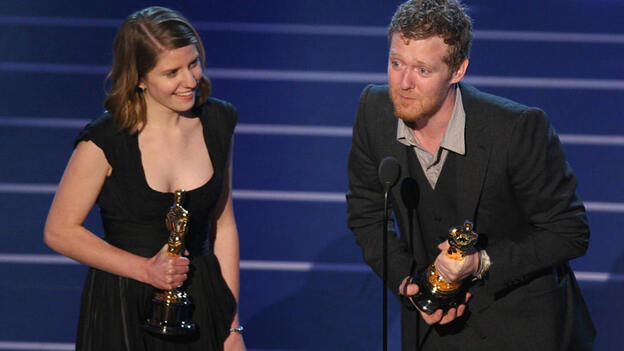 Winners for Best Original Song Glen Hansard and Marketa Irglova accept the trophy for "Falling Slowly" from Once.