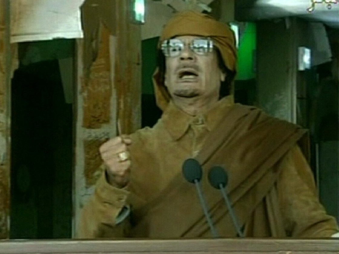 Libyan leader Moammar Gadhafi appeared on state TV as he delivered a nationwide address in Tripoli.