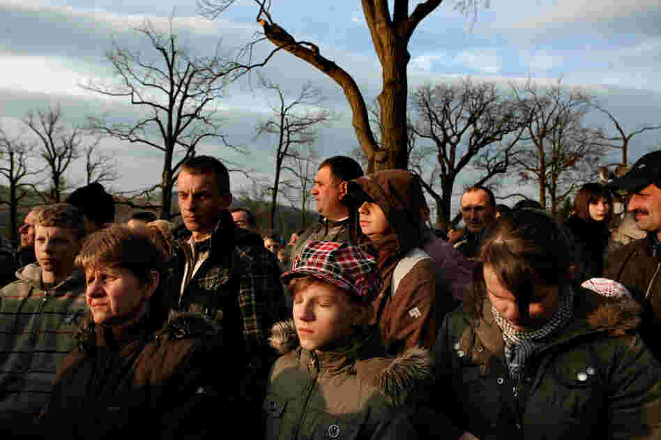 Catholic pilgrims pray on Easter at a holy site about 30 miles from Oswiecim. Poland, which was ethnically diverse before WWII, is now about 95% Catholic.