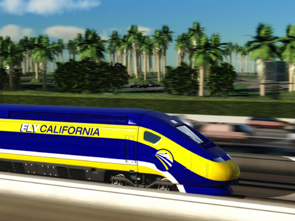 An artist's conception of a high-speed rail car in California. A proposal to build the first segment of California's high-speed rail through the state's agricultural heart is raising questions.