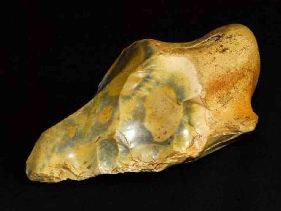 An Acheulian handaxe from the lower paleolithic period.