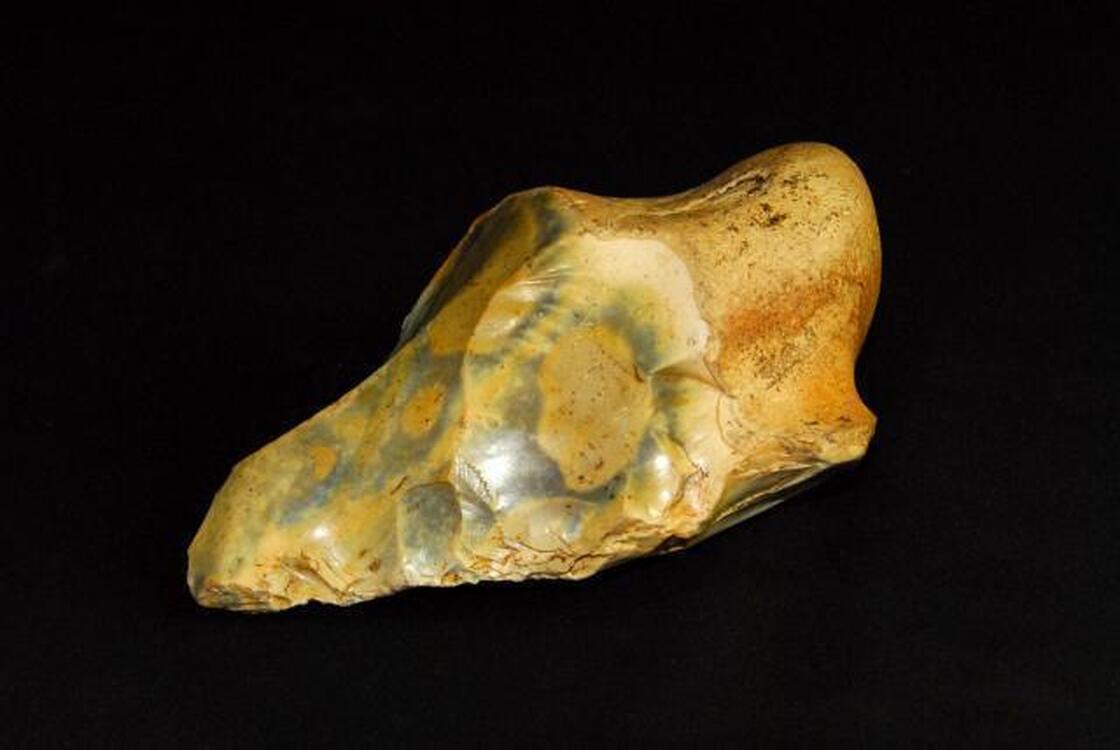 An Acheulian handaxe from the lower paleolithic period.