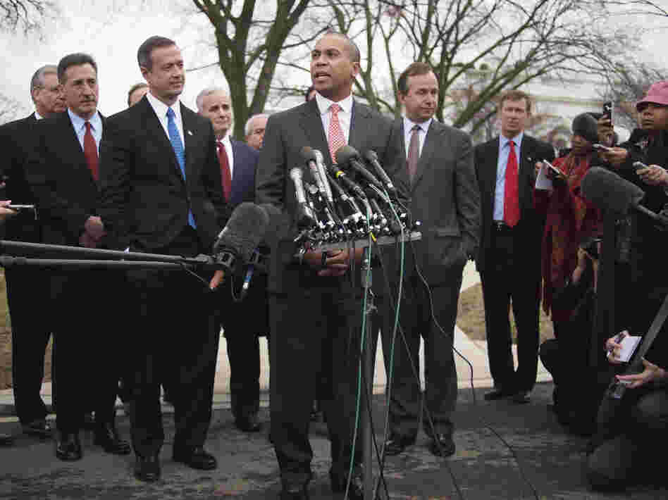 Massachusetts Gov. Deval Patrick with other Democratic governors outside the White House.