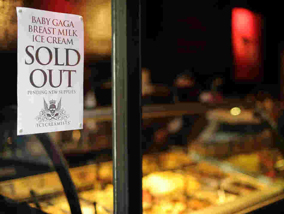 After it sold out of its first batch of breast milk ice cream, The Icecreamists store posted a sign promising customers that more "Baby Gaga" ice cream was on the way.