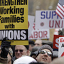Demonstrators gathered outside the Ohio Statehouse last week to protest Senate Bill 5, which would have banned collective bargaining for state workers. Unions say legislation being pushed by Republican governors nationwide is an attack on their very existence.