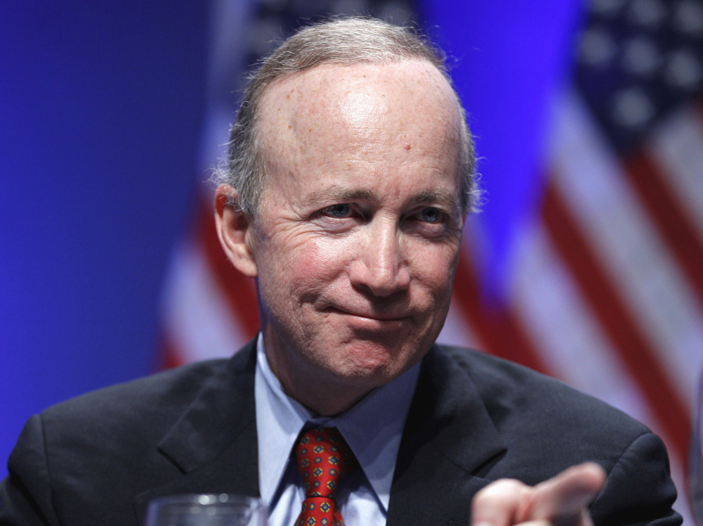 Indiana Gov Mitch Daniels speaks in Washington on Feb. 11.