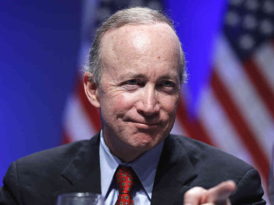 Indiana Gov Mitch Daniels speaks in Washington on Feb. 11.