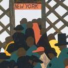 Panel No. 1 from Jacob Lawrence, The Migration Series. The panel is titled: "During World War I there was a great migration north by southern African Americans." Panel No. 1 from Jacob Lawrence, The Migration Series. The panel is titled: "During World War I there was a great migration north by southern African Americans."
