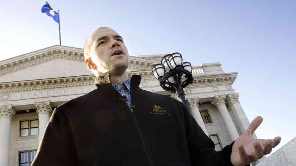 Tim DeChristopher speaks at the Utah State Capitol in Salt Lake City on Wednesday, Feb. 4, 2009.