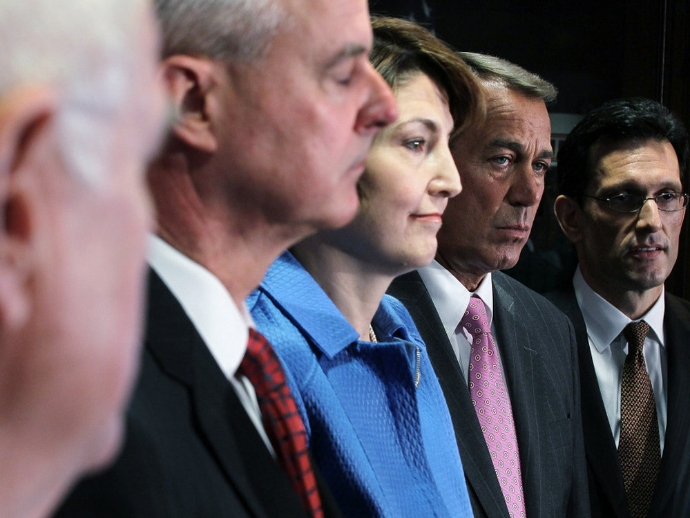 From left: Republican U.S. Reps. Steve Womack, Cathy McMorris Rodgers, House Speaker John Boehner and House Majority Leader Eric Cantor.