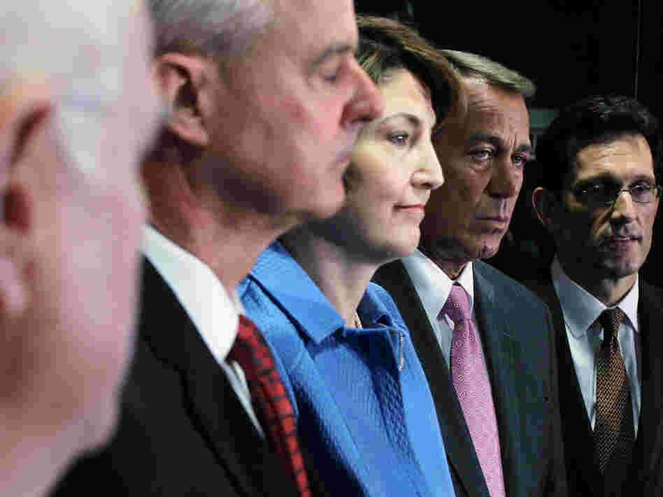 From left: Republican U.S. Reps. Steve Womack, Cathy McMorris Rodgers, House Speaker John Boehner and House Majority Leader Eric Cantor.