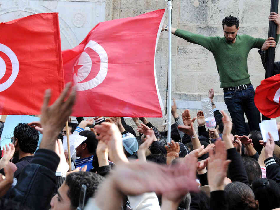Thousands of people rally in Tunis on Feb. 20, demanding the government's resignation and a new constitution. Thousands of people rally in Tunis on Feb. 20, demanding the government's resignation and a new constitution.