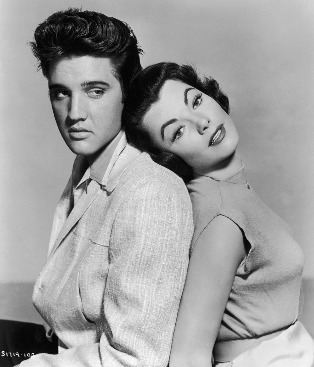 Elvis Presley and Judy Tyler in a January 1957 promotional photo for the musical film Jailhouse Rock.