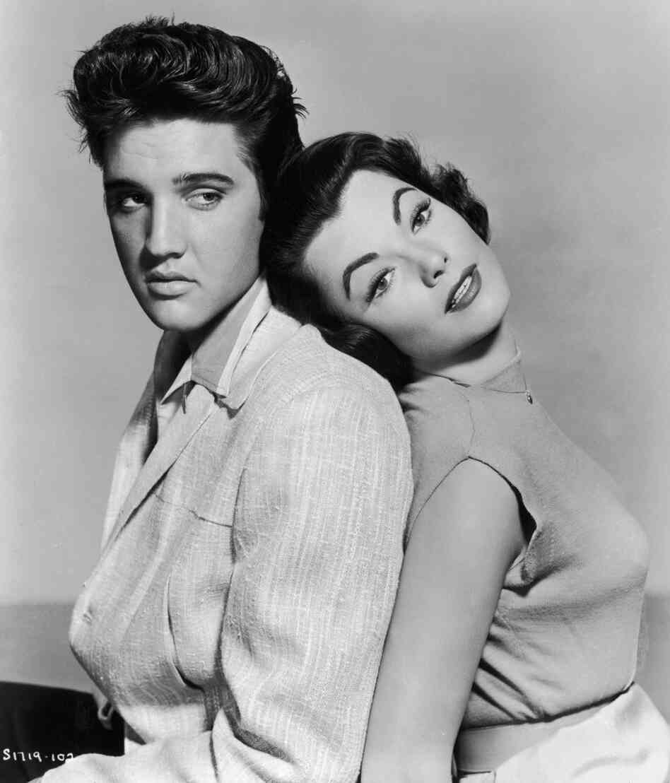 Elvis Presley and Judy Tyler in a January 1957 promotional photo for the musical film Jailhouse Rock.