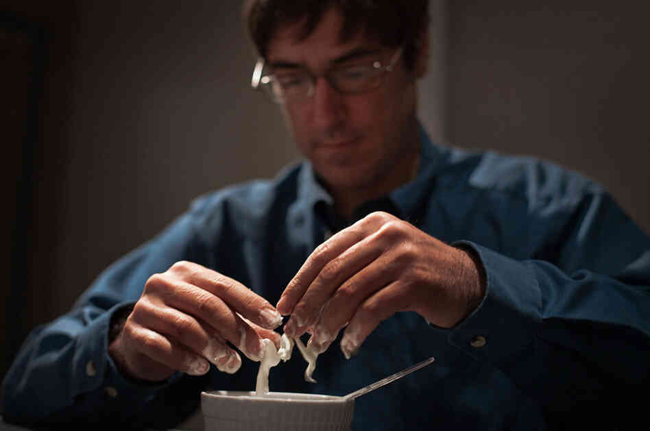 NPR science correspondent Richard Harris plays with oobleck. One researcher says the material, made from a mixture of cornstarch and water, might have helped stop the flow of oil from BP's blown-out well in the Gulf of Mexico. NPR science correspondent Richard Harris plays with oobleck. One researcher says the material, made from a mixture of cornstarch and water, might have helped stop the flow of oil from BP's blown-out well in the Gulf of Mexico.