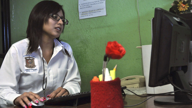 Marisol Valles at her desk after her swearing-in ceremony last October as the new police chief of the border town of Praxedis G. Guerrero, near Ciudad Juarez, Mexico.