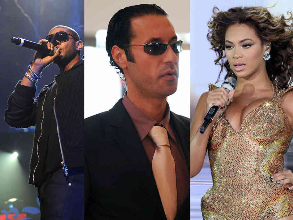 Usher (left) and Beyonce (right) performed at private concerts funded by the family of Libyan President Moammar Gadhafi. Gadhafi's son Hannibal is at center. Usher (left) and Beyonce (right) performed at private concerts funded by the family of Libyan President Moammar Gadhafi. Gadhafi's son Hannibal is at center.