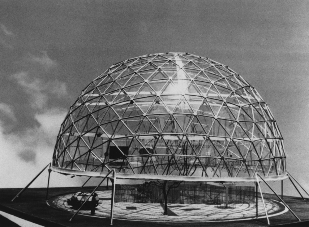 A model of the Geodesic Dome House, designed by American inventor Buckminster Fuller.