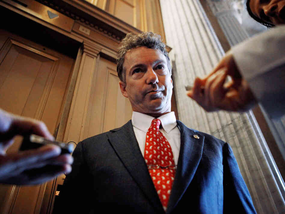Sen. Rand Paul talks with reporters, March 2, 2011.