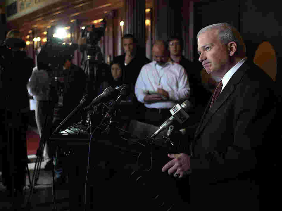 Wisconsin Senate Majority Leader Scott Fitzgerald spoke to reporters after Wednesday's vote in Madison. Wisconsin Senate Majority Leader Scott Fitzgerald spoke to reporters after Wednesday's vote in Madison.