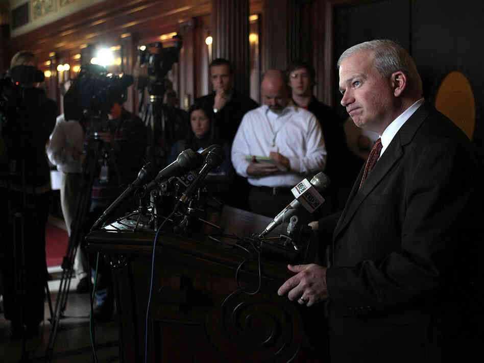 Wisconsin Senate Majority Leader Scott Fitzgerald spoke to reporters after Wednesday's vote in Madison. Wisconsin Senate Majority Leader Scott Fitzgerald spoke to reporters after Wednesday's vote in Madison.