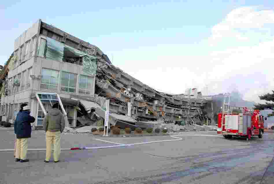 A factory building collapsed in Sukagawa city, Fukushima prefecture, in northern Japan. 