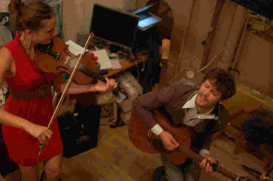 The David Wax Museum performs at a house show.
