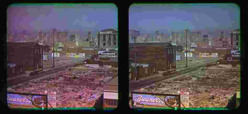 These stereo photographs, called Kromograms, show the earthquake-damaged San Francisco of 1906. They are thought to be the first color photographs from one of the worst natural disasters in U.S. history.