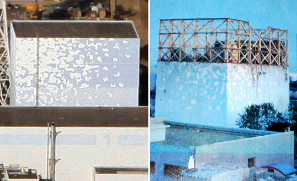 This composite shows the before (left) and after (right) file images of the Fukushima Daiichi nuclear power plant following an explosion. This composite shows the before (left) and after (right) file images of the Fukushima Daiichi nuclear power plant following an explosion.