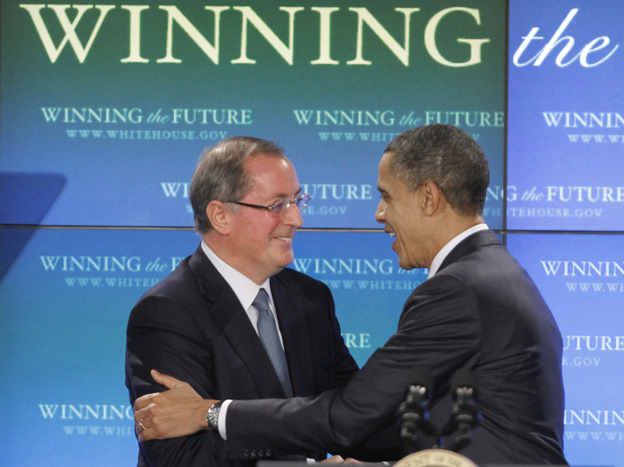 President Obama is greeted by Intel CEO Paul Otellini after touring an Intel facility in Hillsboro, Ore., in February.