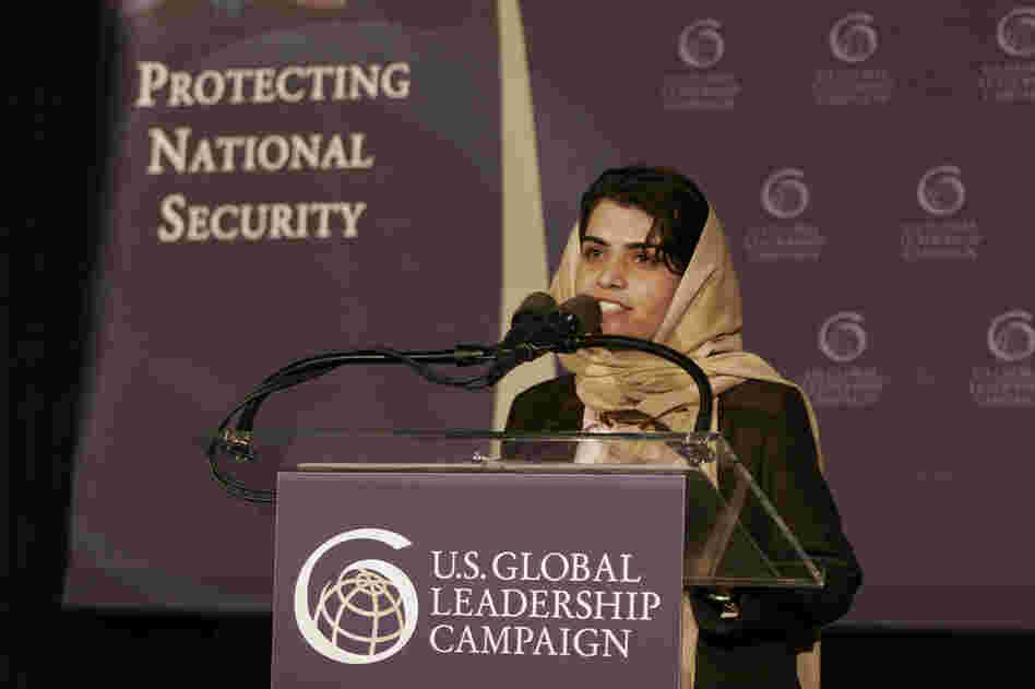 Kamila Sidiqi speaking about the future of Afghanistan at the US Global Leadership Campaign in 2005. Courtesy US Global Leadership Campaign.