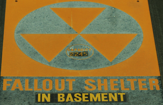 A fallout shelter sign graces the Madison County Courthouse in Huntsville, Ala., in 2007. The county is working on a plan to identify shelters that can house up to 300,000 people in the event of a nuclear incident.