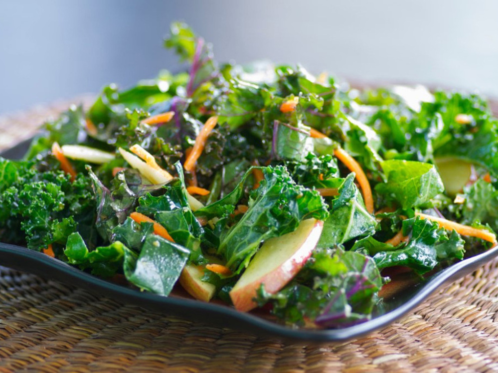 Raw Greens, Apple and Carrot Salad with Warm Maple-Mustard Vinaigrette