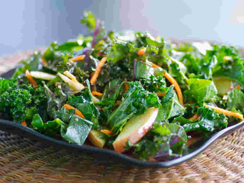 Raw Greens, Apple and Carrot Salad with Warm Maple-Mustard Vinaigrette