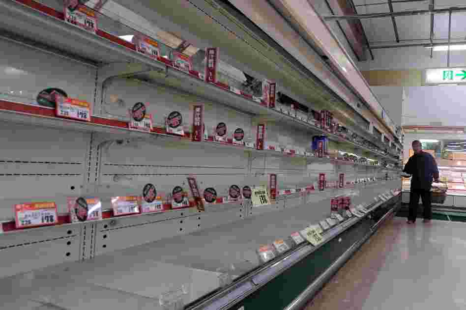 Food and supplies are scarce in supermarkets like this one in Hiraizumi in Iwate prefecture. 