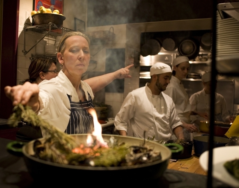 Gabrielle Hamilton in the kitchen of Prune. She opened the 30-seat East Village bistro in 1999, after traveling — and cooking — through France, Italy and Greece.