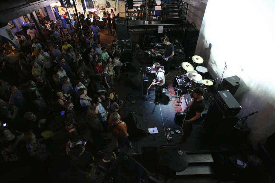 Aerial view of San Francisco trio, The Soft Moon. 