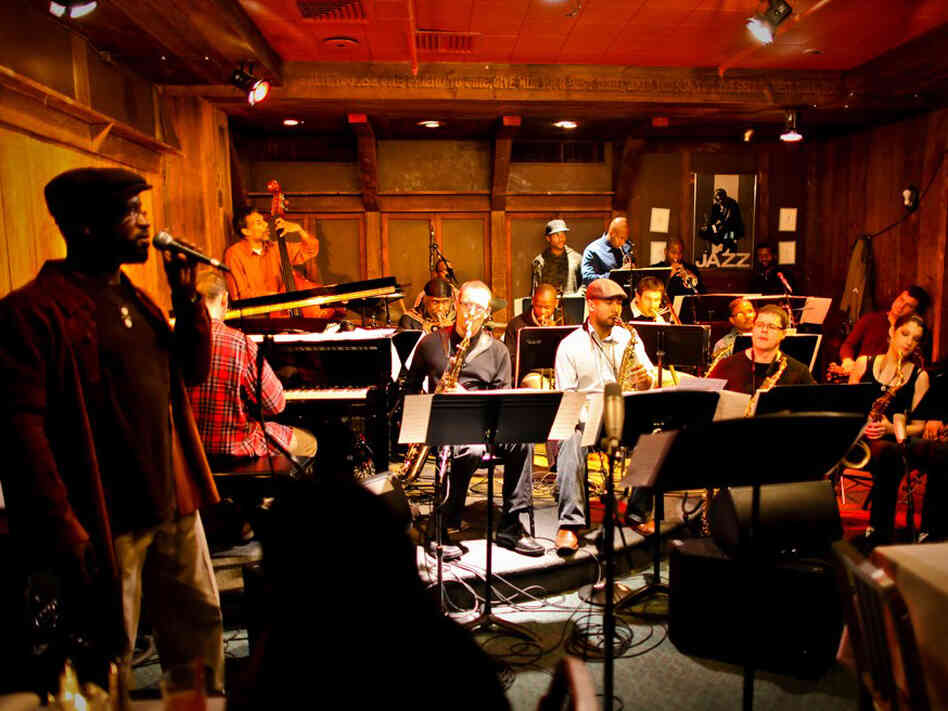 The Captain Black Big Band, led by Orrin Evans (left). The Captain Black Big Band, led by Orrin Evans (left).