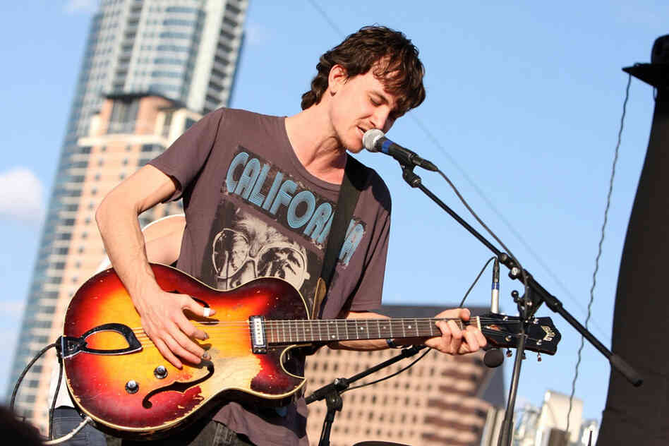 The Austin skyline was a beautiful backdrop during The Felice Brothers' set at Auditorium Shores. 