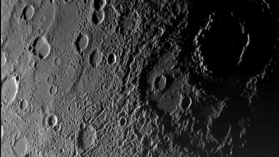 The surface of Mercury is seen in a picture taken by NASA's Messenger spacecraft as it approached the planet during a fly-by on January 14, 2008. The image was taken about 11,000 miles from the planet and shows a region 300 miles across.