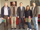 (Left to right) New York Times journalists Stephen Farrell and Tyler Hicks, Turkish ambassador Levent Sahinkaya, and Times journalists Lynsey Addario and Anthony Shadid, at the Turkish Embassy in Tripoli, Libya, on Monday. Turkish diplomats helped secure the journalists' release. (Left to right) New York Times journalists Stephen Farrell and Tyler Hicks, Turkish ambassador Levent Sahinkaya, and Times journalists Lynsey Addario and Anthony Shadid, at the Turkish Embassy in Tripoli, Libya, on Monday. Turkish diplomats helped secure the journalists' release.